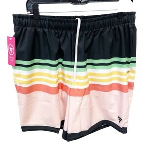 Berry Jane Women's Black Striped Mesh Lined Board Swim Shorts Size XL